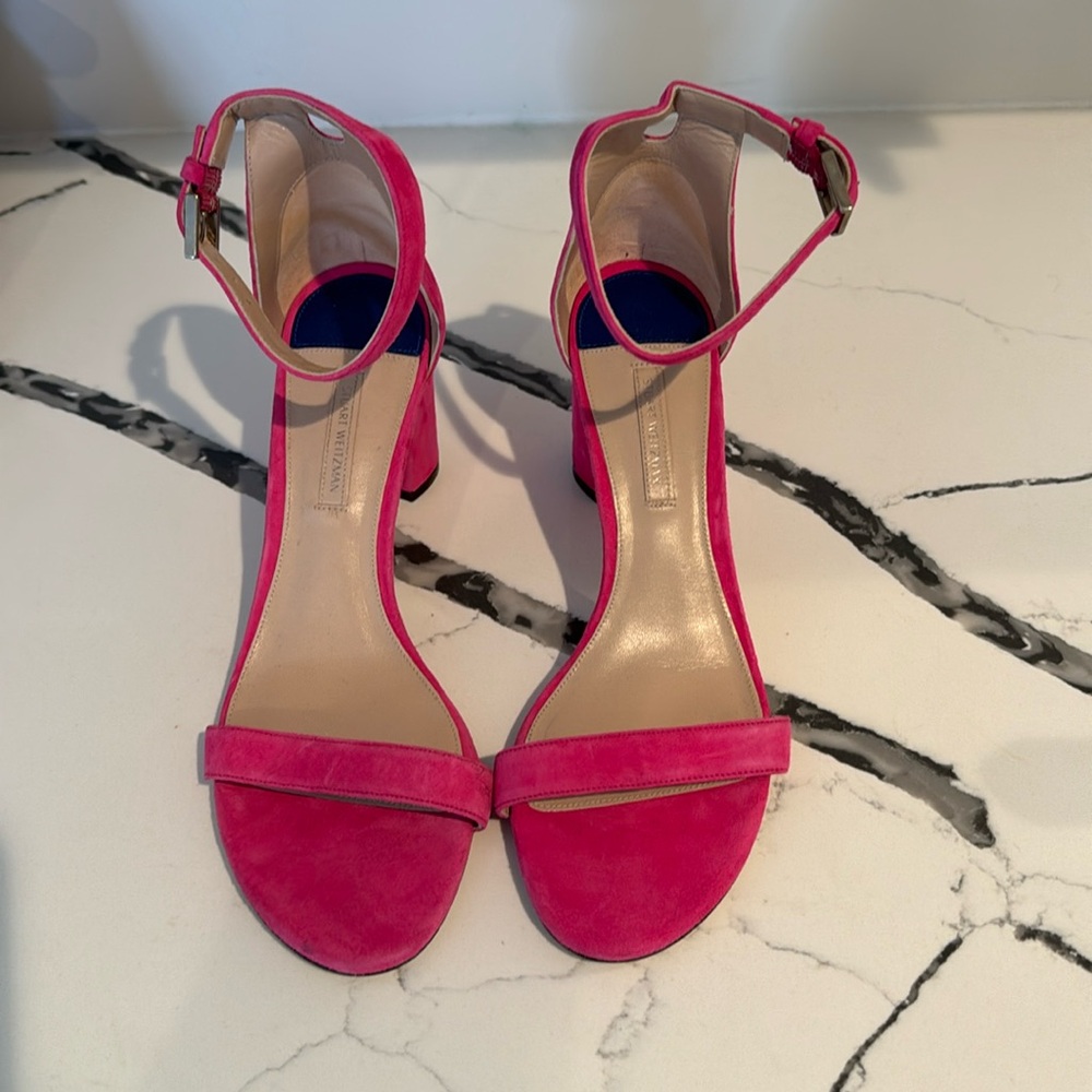 Stuart Weitzman pink suede heels